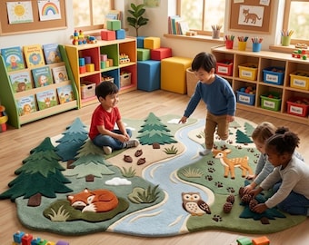 Woodland Rug Nursery Play Mat, Fox Rug, Woodland Nursery Decor, Sensory Play Room Mat, Baby Play Mat, Woodland Nursery Kinderzimmer Teppich