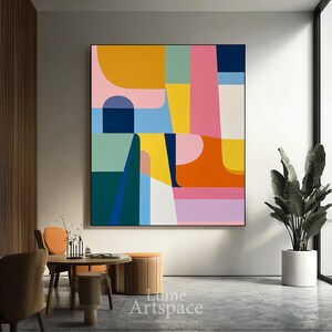 Hand Painted Modern Collage Art | Amber, Coral Pink and Teal in Angular Blocks | Energetic Collage Composition | Home  & Office Decor
