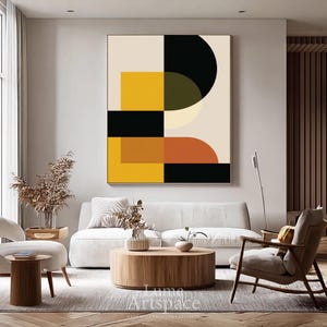 Hand Painted Circle Shapes Wall Decor  | Warm Amber, Jet Black & Terracotta | Bold Geometric Forms | Original Large Earth Tone Art