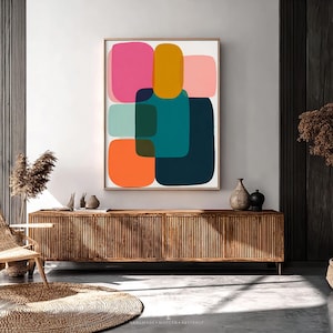 Hand Painted Rounded Pebble Art | Large Bold Hot Pink Artwork on Canvas | Original Playful Organic Shapes Wall Ideas | Gift for Her