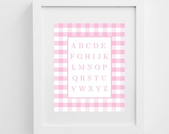 Baby Girl Pink Gingham Nursery ABC wall print, 8x10" & 11x14" | Instant Download