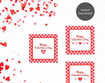 Gingham Happy Valentine's Day Gift Tags, Instant Download