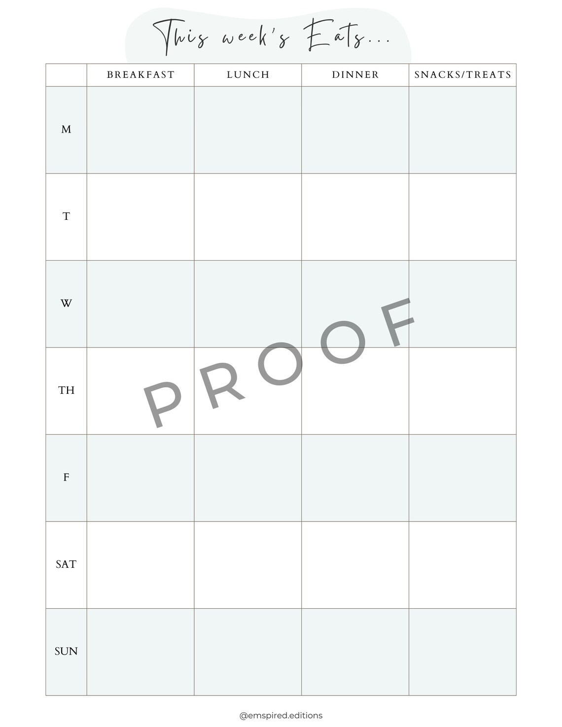Printable Weekly Meal Planner | Breakfast, Lunch, Dinner, Snacks - Etsy
