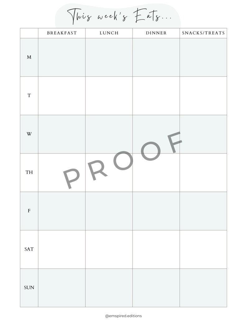 Printable Weekly Meal Planner | Breakfast, Lunch, Dinner, Snacks - Etsy