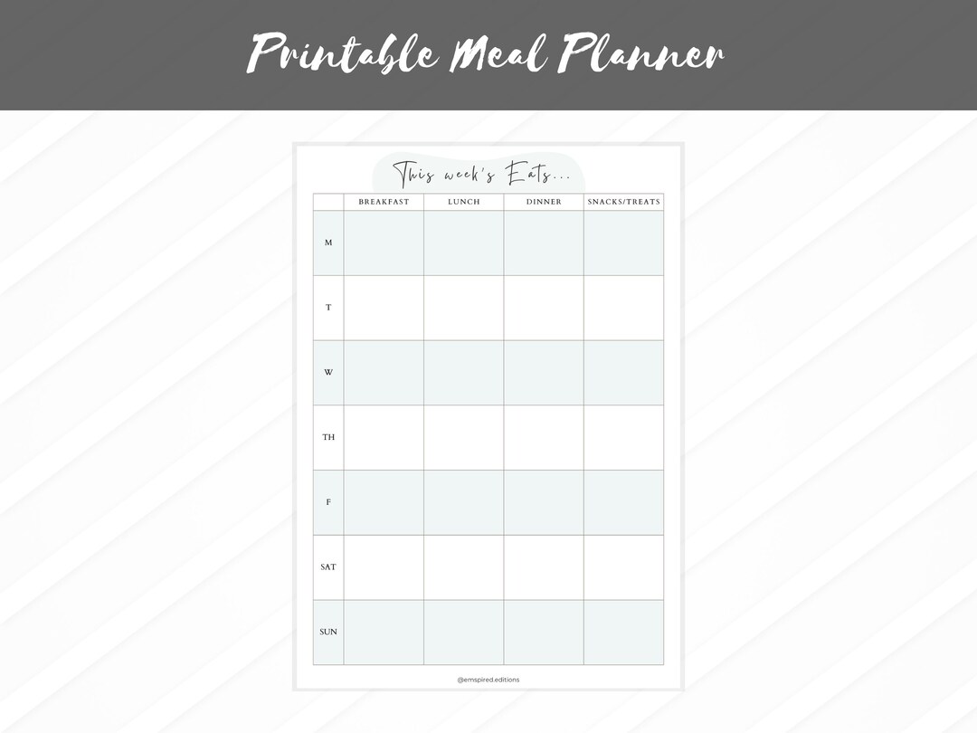 Printable Weekly Meal Planner Breakfast Lunch Dinner - Etsy