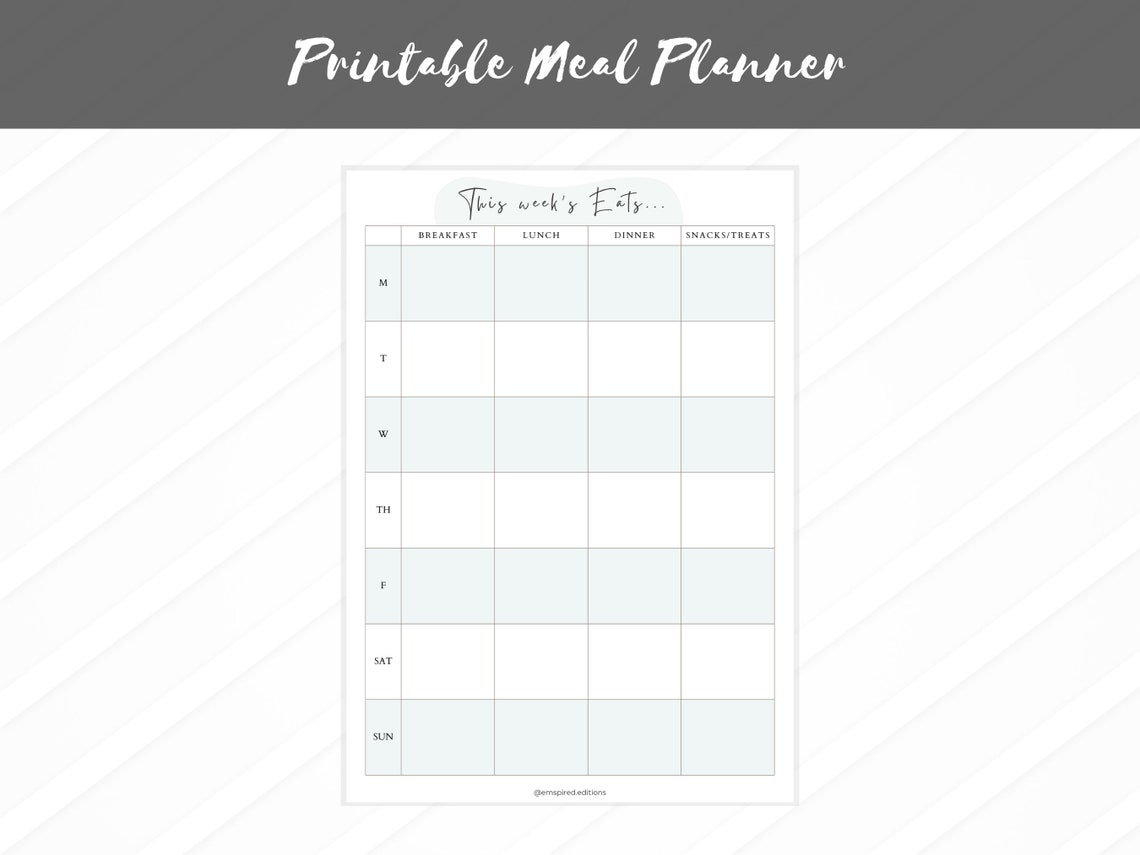 Printable Weekly Meal Planner Breakfast Lunch Dinner - Etsy