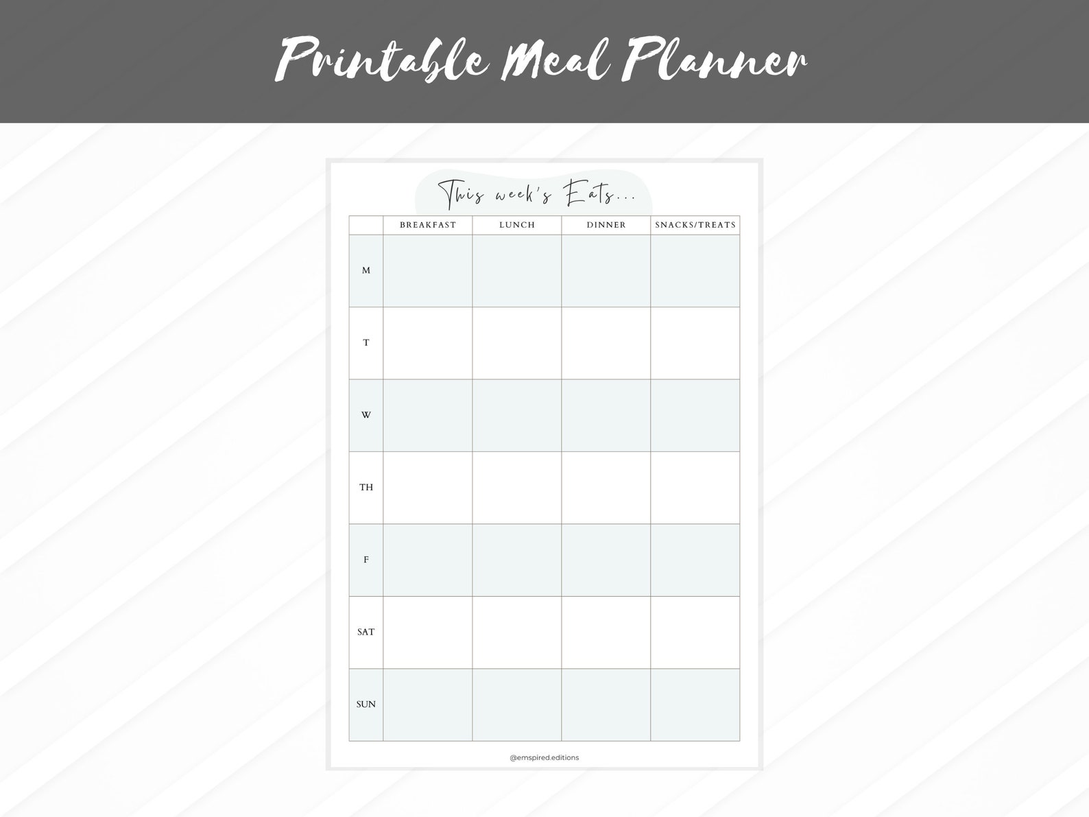 Printable Weekly Meal Planner Breakfast Lunch Dinner - Etsy