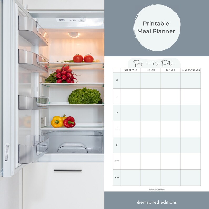 Printable Weekly Meal Planner Breakfast Lunch Dinner | Etsy
