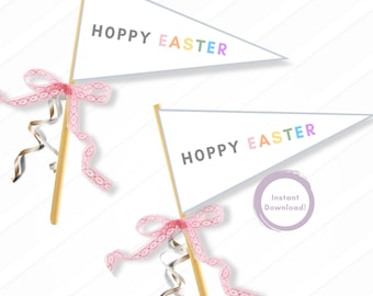 Ciondoli stampabili di Pasqua Hoppy, bandiere di Pasqua, (4) per pagina / Download immediato