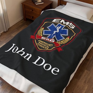 EMS Week Patch Blanket velveteen plush | Personalized Fire Department Throw