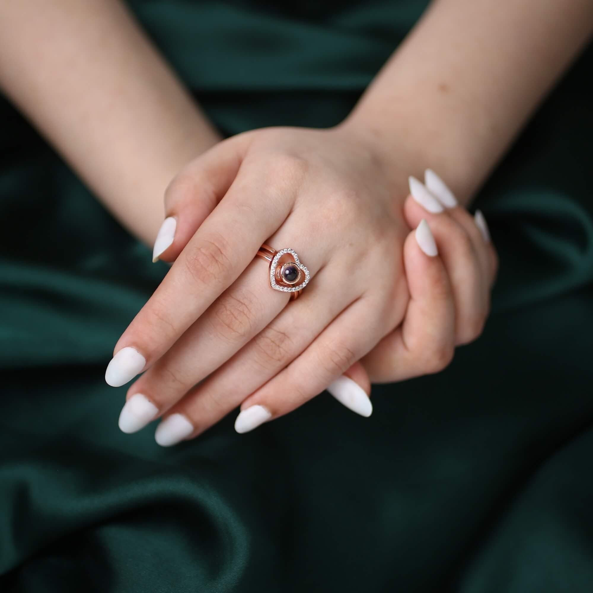 Custom Heart Photo Projection Ring • Personalized Hidden Secret Picture ...