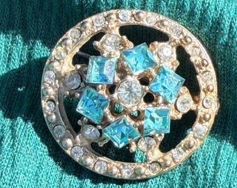 Blue and Clear Rhinestone Brooch - Vintage