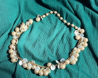 Vintage Faux Pearl and Mother of Pearl Disc Choker