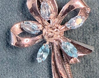 Sterling Silver Carl Art Slide Necklace with Blue and Clear Rhinestones - Vintage and Unique