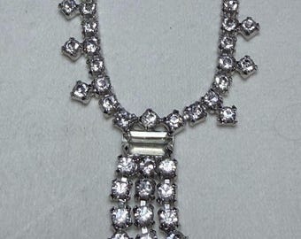 Mid Century Hollywood Glamour Rhinestone Fringe Necklace - Sparkly!