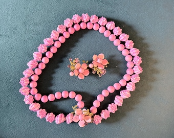 Vintage Pink/Purple  Demi Parure - double strand necklace and clip on earrings