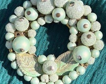 Vintage Pale Green Wreath Brooch with Gold Tone Accents