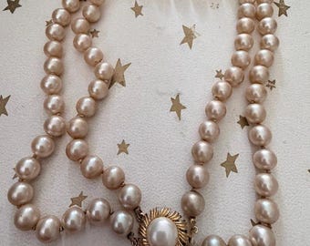 Vintage Double strand faux pearls choker necklace