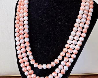 Vintage Peach and White triple strand vintage faux pearls - working clasp