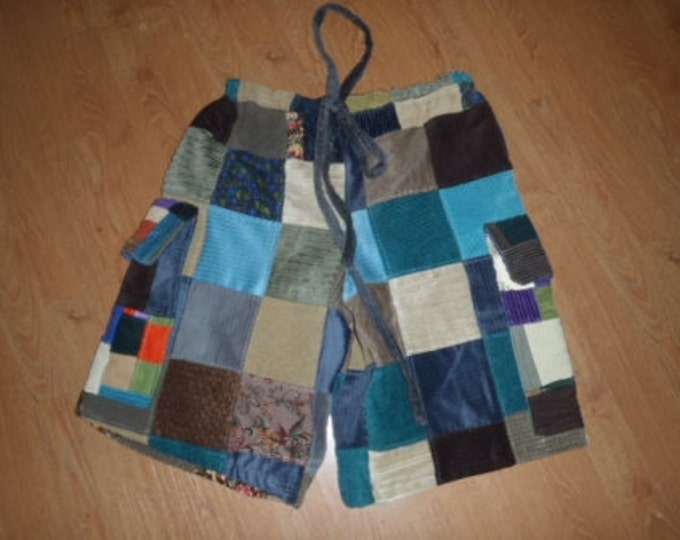 Lg Corduroy Patchwork Shorts Mens Womens Earthtones Hippie Patchwork