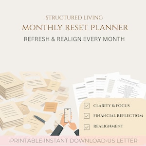 Monthly Reset Planner Printable | Minimal Home Organization System | Digital Download | 8.5x11 US Letter