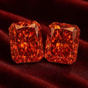 Pair of Radiant Cut Fiery Orange Gemstones TW Vibrant Spessartite Style Loose Stones, Matching Pair for Luxury Statement Earrings