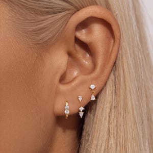 Set di orecchini a perno in oro 18 carati con zirconi cubici, orecchini pendenti placcati in oro, orecchini a cerchio con goccia e barretta in zirconi cubici, regalo di gioielli minimalisti per lei.