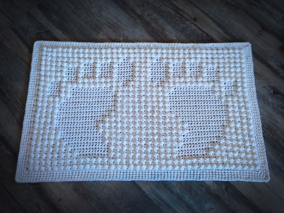 Footprints Cotton Bath Mat Crochet Pattern Popcorn Stitch Etsy