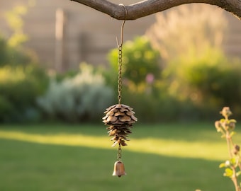 Pinecone Wind Chime Bell, Rustic Garden Decor, Fall Outdoor Ornament, Nature Gift Yard Art