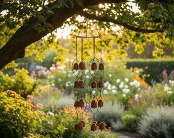 Fairy Garden Copper Wind Chime 24 Bells Rustic Metal Hanging Outdoor Yard Patio Decor