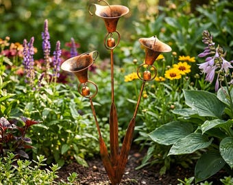 Flamed Copper Calla Lily Garden Stake – Handcrafted Metal Yard Art Sculpture Decor Gift