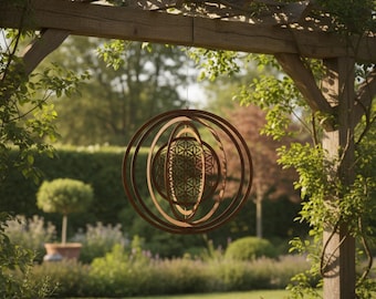 Flower of Life Wind Spinner, Sacred Geometry Garden Decor, Metal Outdoor Hanging Ornament