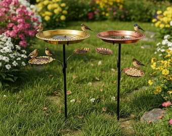 Rain Catcher Bird Bath Stake, Metal Garden Decor, Bee Butterfly Water Feeder Outdoor Yard