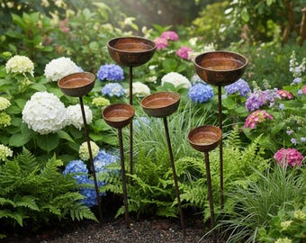 Bee Bath Cups Set of 3 Rustic Metal Pollinator Water Dish Garden Insect Drinker