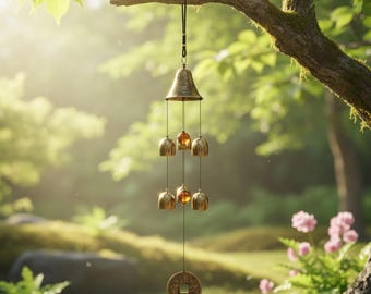 Copper Wind Chime Bell Garden Decor, Outdoor Hanging Metal Chimes, Patio Balcony Zen Gift