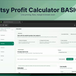 Etsy Profit Calculator Basic | Browser App for Etsy Sellers | Pricing, Fees, Margin & Break-Even Tool