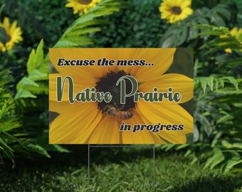 Inheemse prairie in ontwikkeling | Plastic tuinbord | Zonnebloem bijenweide
