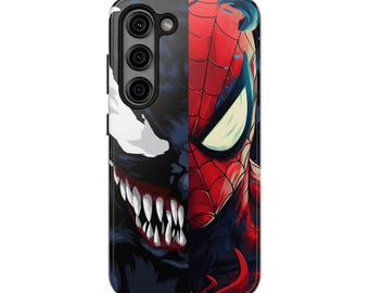 Venom Spider-Man Split Face Phone Case | Comic Art Dual-Layer Cover for iPhone Samsung