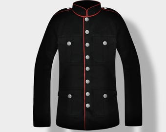 Black Military Jacket Men Red Trim Band Uniform Officer Style Formal Jacket