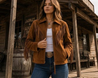 Brown Suede Fringe Jacket, Western Cowboy Style, Rustic Cowgirl Coat