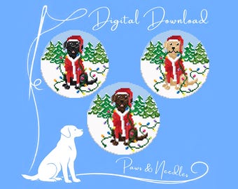 Santa Lab Ornament Needlepoint Stitch Chart - Digital Download
