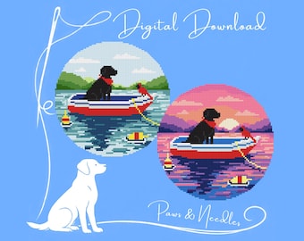 Lab in Boat Needlepoint Ornament - Digital Download