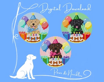 Birthday Lab Needlepoint Chart Ornament - Digital Download