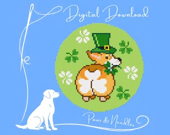 Lucky Corgi Needlepoint Ornament - Digital Download