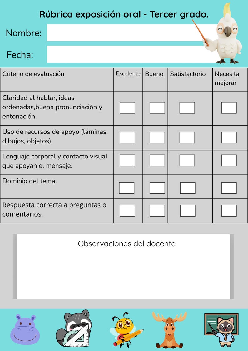 Oral Presentation Rubric - 3rd Grade | Editable and Printable | NEM ...