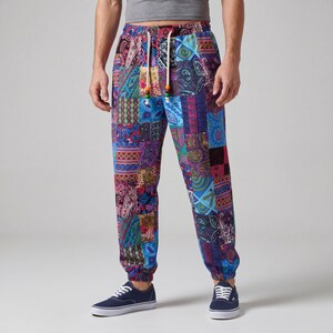 Pantalones harem de patchwork para hombre - Pantalones casuales de estilo urbano - Pantalones de descanso de corte relajado