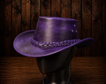 Handmade Purple Leather Cowboy Hat: Western Rodeo Braided Band Ranch Style Festival Accessory