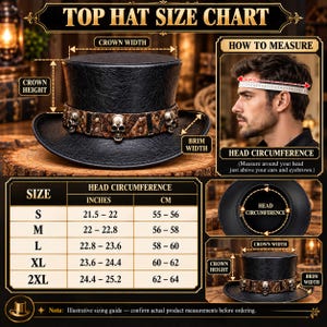 Leather Top Hat, Gothic Skull Headwear, Black Steampunk Victorian Costume for Men and Women, Alternative Fashion Gift image 9