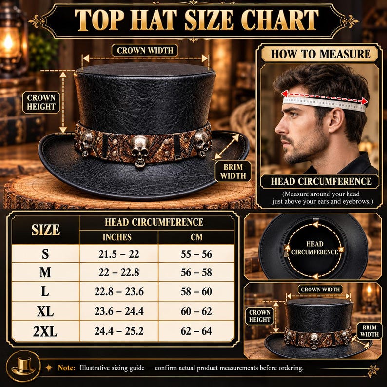 Leather Top Hat, Gothic Skull Headwear, Black Steampunk Victorian Costume for Men and Women, Alternative Fashion Gift image 9