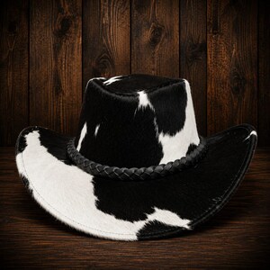 Handmade Cowhide Western Cowboy Hat Hair On Hide Leather Hat image 3